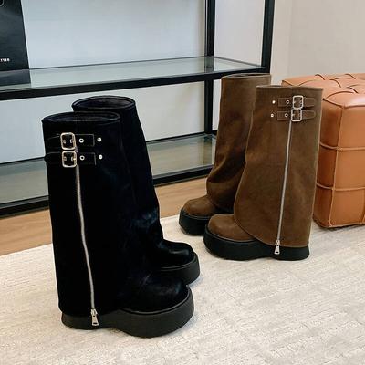 2025 осень и зима новые ботинки женские толстая подошва на платформе милые крутые малышки маленькие брюки ботинки мартин на высоком каблуке высокие ботинки