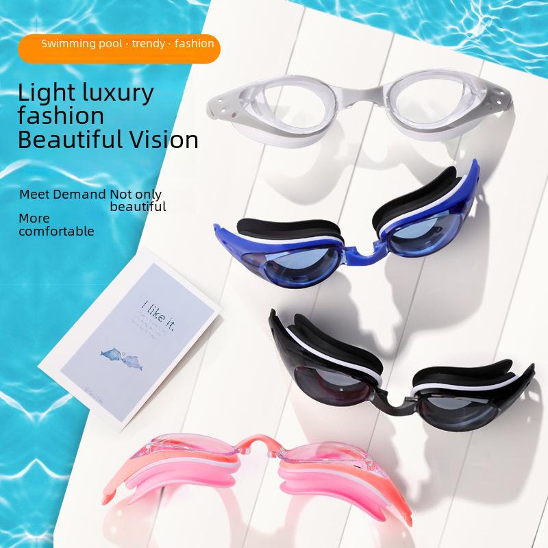 Женские очки для плавания с высокой четкостью для близорукости с набором шапочек — водонепроницаемые, с защитой от запотевания, большая оправа для мальчиков и детей