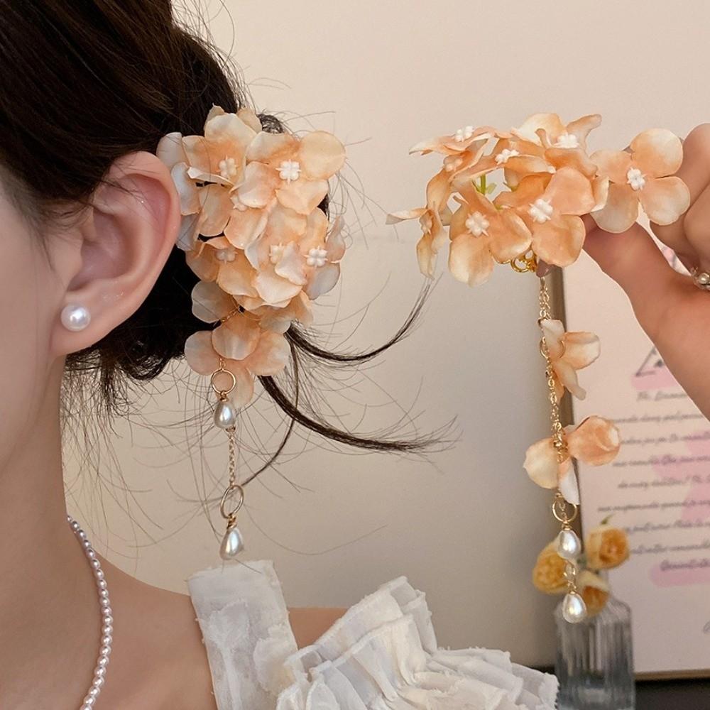 Imitation Pearl Hanfu Hair Accessories Fabric Chinese Style Hair Clip Fairy Flower Hairpin  Women