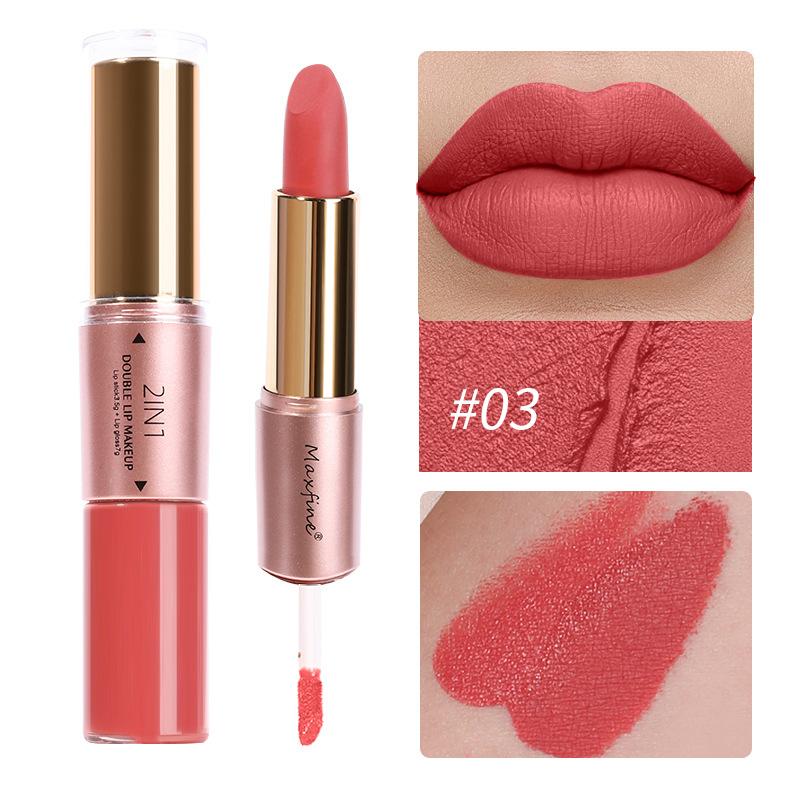 2 в 1 матовая помада, стойкие блески для губ, высокопигментированная цветная водостойкая стойкая помада для женщин и девушек 01