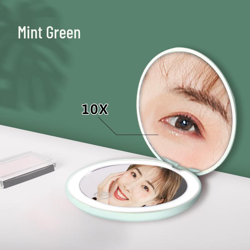 Portable Rechargeable LED Makeup Mirror with Stepless Dimming, Double-Sided Folding Design, Ideal for Travel