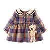 Осенние платья принцессы для девочек, детское вечернее платье в темно-синюю клетку с длинными рукавами для маленьких девочек