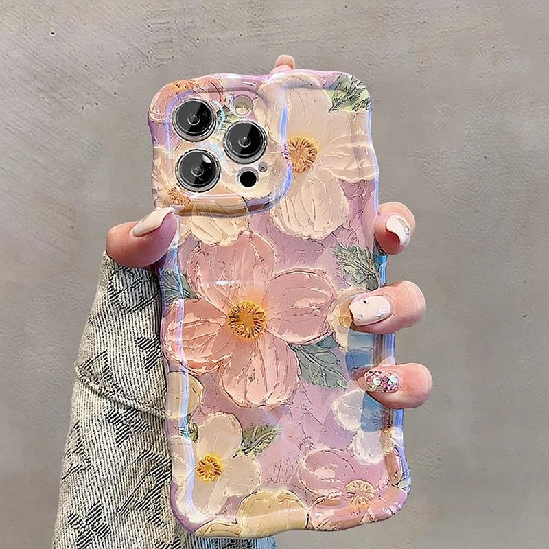 Роскошный лазерный чехол для телефона с цветочным узором для iPhone 11 12 13 14 15 16 Pro Max Противоударный чехол-бампер