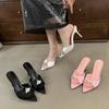 Sandals High Heel Women's SummerSatin Rhinestone Fairy Style Sexy Thin Heel Ankle StrapSandals Slippers