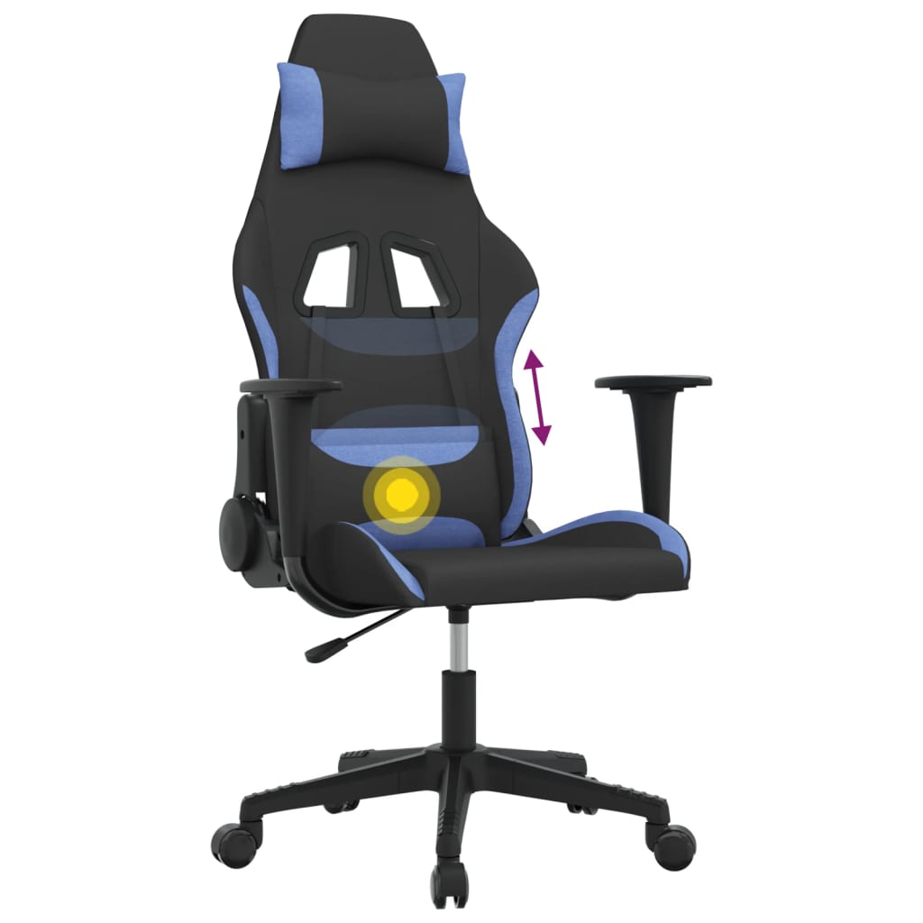 Gaming Chair with Massage Function Black and Blue Fabric