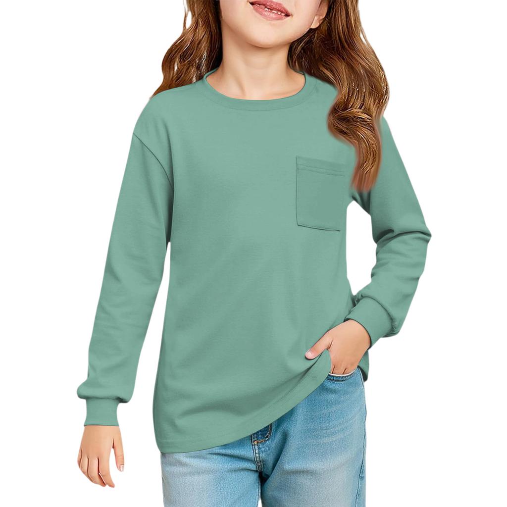 Girls' Long Sleeve Blouse - Round Neck Soft Waist Tunic