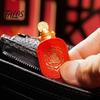Chinese Culture Collectible Golden Turtle Feng Shui Ornament with Faux Leather Sleeve, Handmade Prosperity Wealth Talisman for Luck And Prosperity,