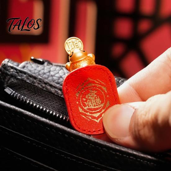 Chinese Culture Collectible Golden Turtle Feng Shui Ornament with Faux Leather Sleeve, Handmade Prosperity Wealth Talisman for Luck And Prosperity,