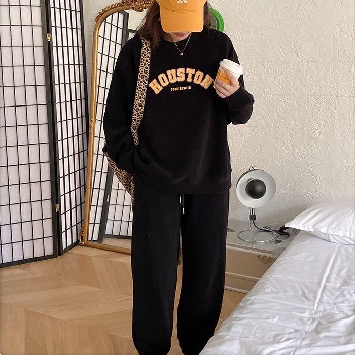 865# Модный женский повседневный спортивный костюм - свободный свитер и брюки на весну/осень 2025 г.