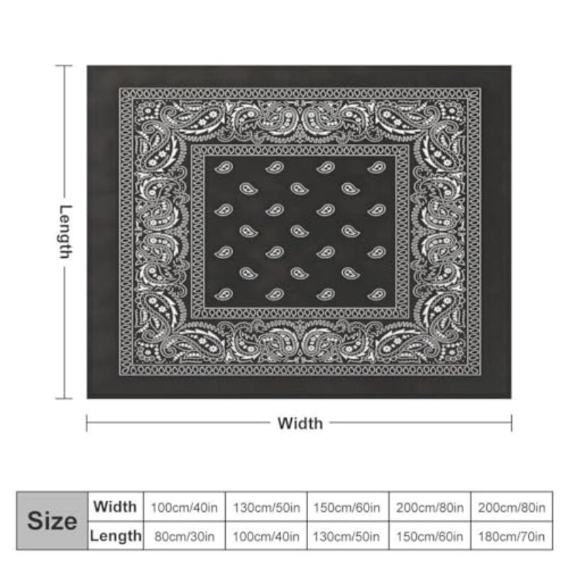 Black Paisley Bandana Flannel Throw Blanket Classic Western Bandana Pattern Soft Cozy Bed Blanket