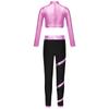 Girls Figure Skating Outfit Mock Neck Long Sleeve Sequin Shiny Crop Top Metallic Striped Pants Dance Costume