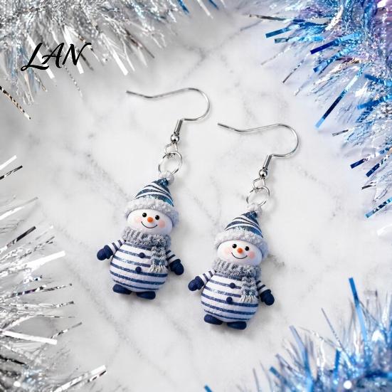 Acrylic Hangtag Earrings 1 Pair Cute Christmas Snowman Dangle Drop Earrings, Striped Design Hook Winter Holiday Party Jewelry for Women Anti-rust Ear