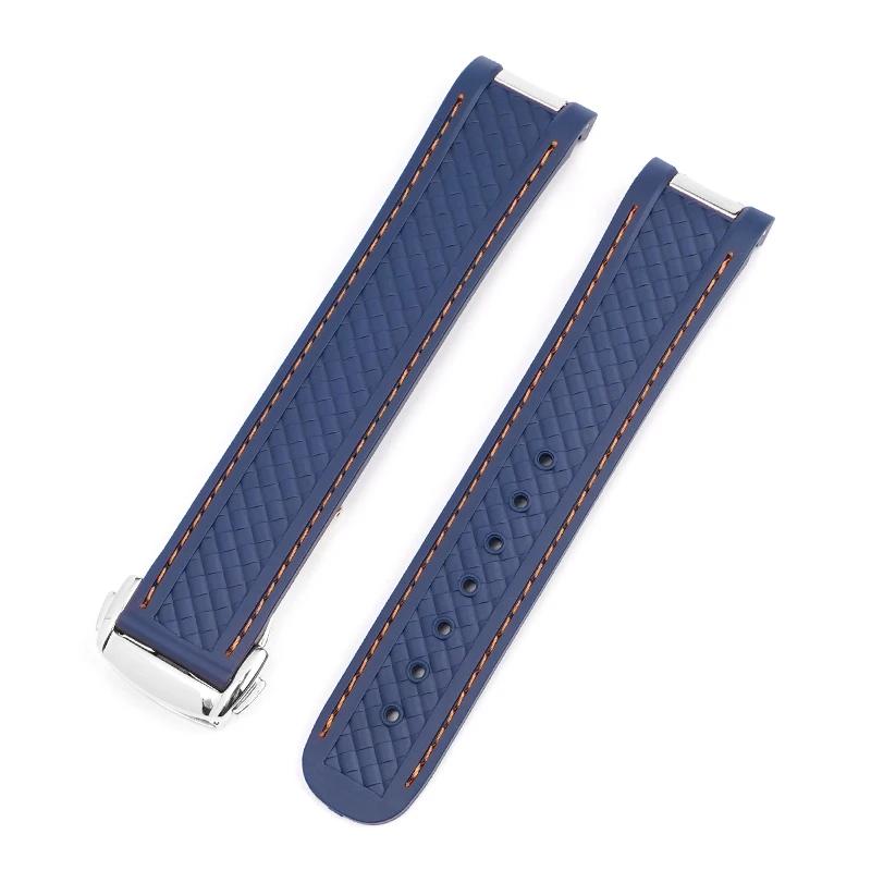 Rubber Silicone Watch Strap for Omega Seamaster 300 AT150 Aqua Terra Ultra Light 8900 Steel Buckle Blue Watchband Bracelets 20mm