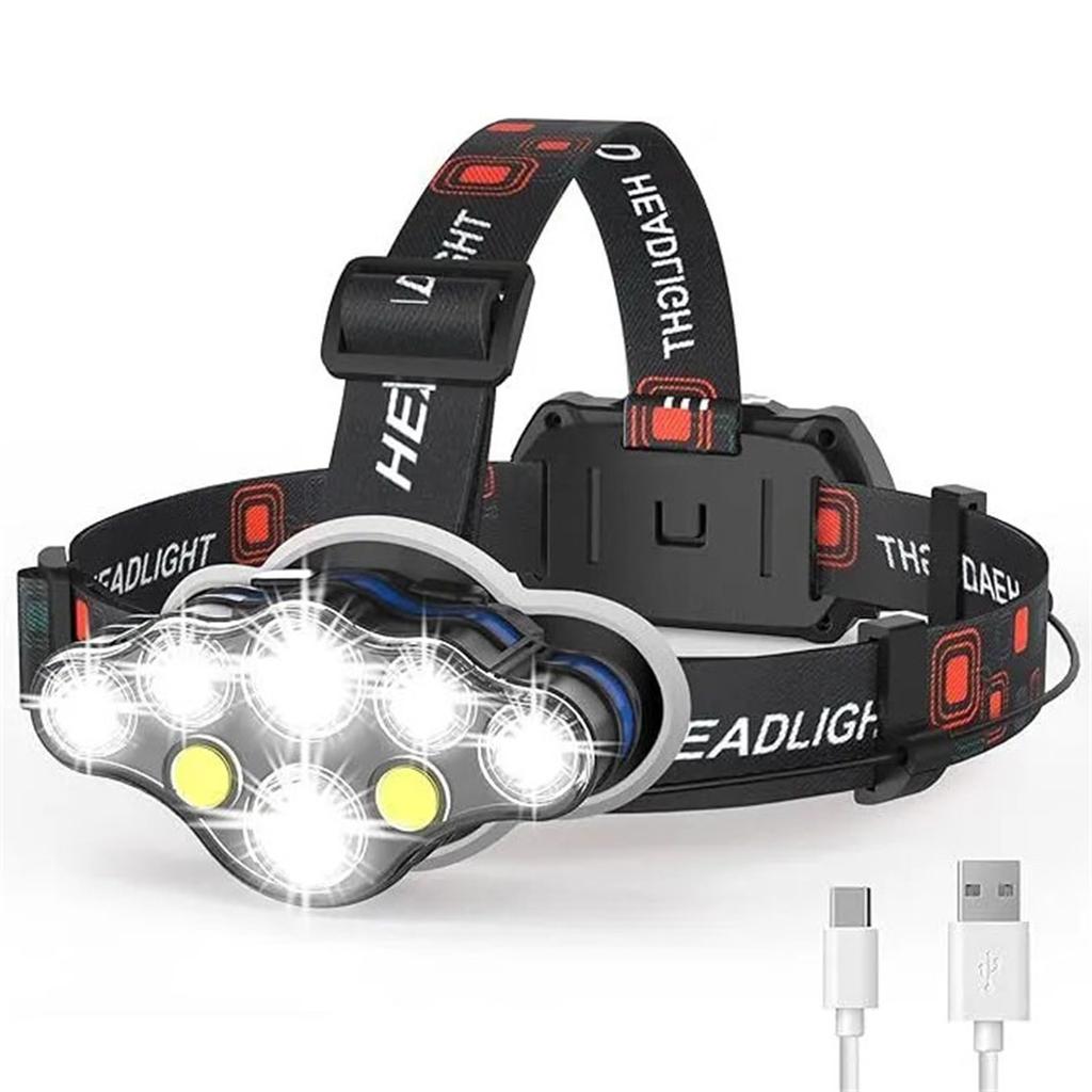 LED Headlamp, 8 LED High Rechargeable Headlamps, Lightweight USB Head Light, 8 Mode Head Flashlight For Outdoor Running