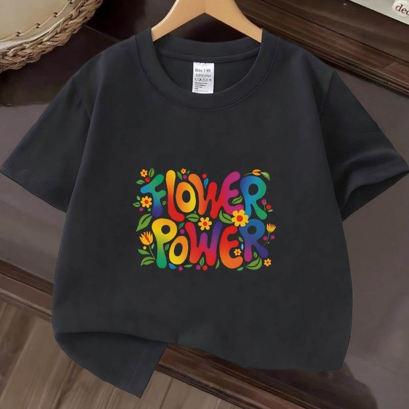 Boys Colorful Floral Flower Power Print Crewneck Short Sleeve Tee, Spring Summer Casual Travel Top