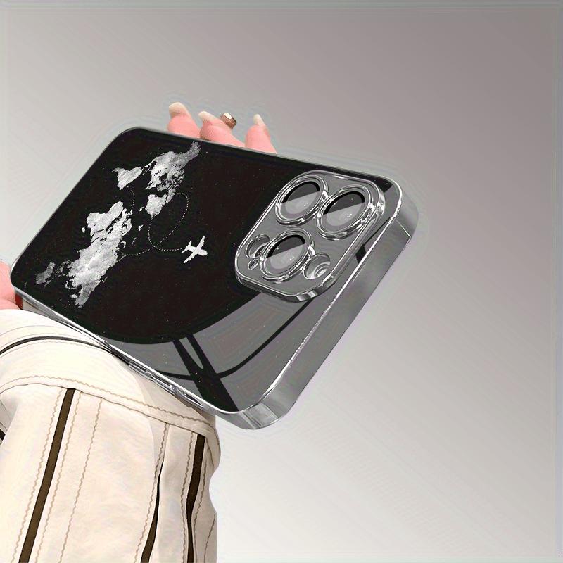 Минималистичный узор маршрутов самолетов Стеклянный гальванизированный чехол для телефона Для iPhone 11 12 13 14 15 16 17 Pro Max 14 Plus 16E 17Air Чехол