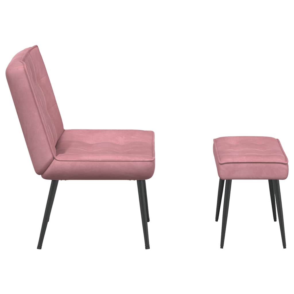 Pink Velvet Relaxation Armchair with Footstool
