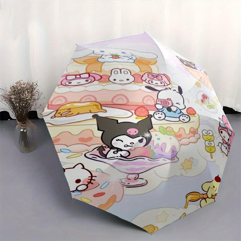 Ice Cream Shop POCHACCO Durable Cartoon Folding Umbrella, Portable 3-Fold Compact Umbrella for Men and Women, Suitable for Travel or Daily Use.Y052