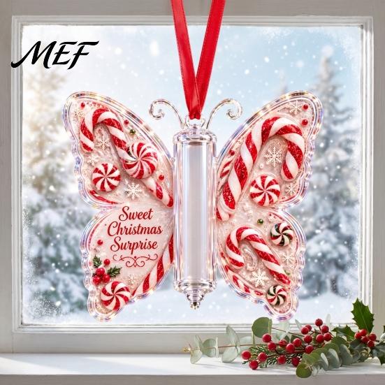 Christmas Tree Hanging Decor Cash Gift Ornament, Acrylic Butterfly Money Holder with Built?in Ornament for Clear Compartment, Holiday Tree,