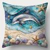 4Pcs Dolphin-Adorned Oceanic Pillowcasesuitable For Sofa Car Bedroom Decorative Cushion Cover Pillow Cover