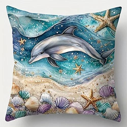 4Pcs Dolphin-Adorned Oceanic Pillowcasesuitable For Sofa Car Bedroom Decorative Cushion Cover Pillow Cover
