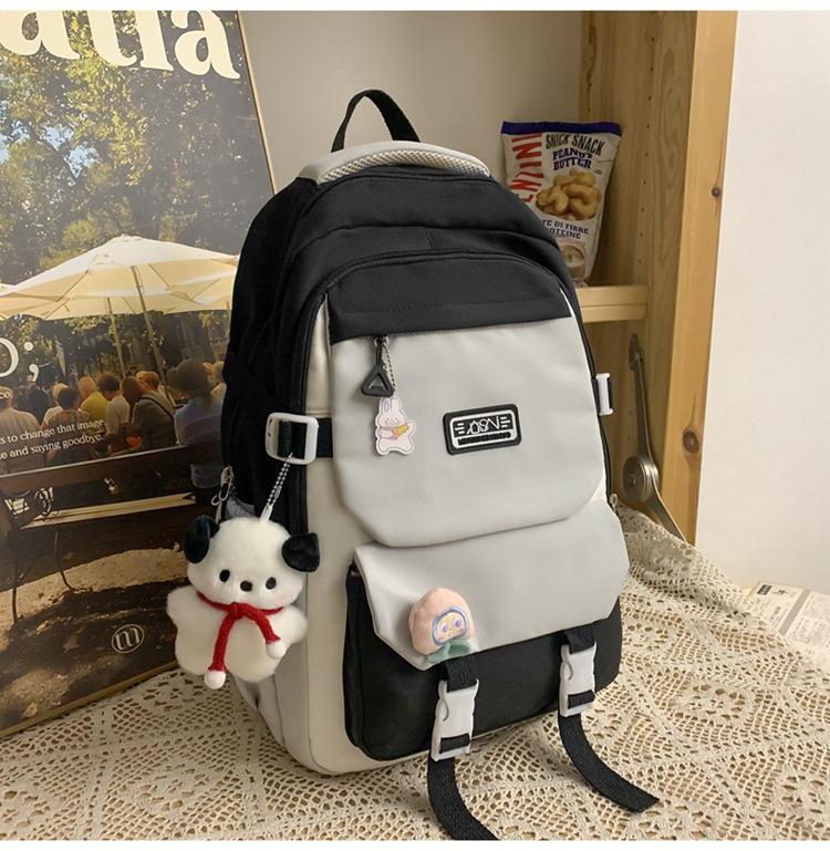 School Bag Female Campus Wind Large Capacity Junior High School Student Backpack College Student Contrasting Color Versatile Backpack