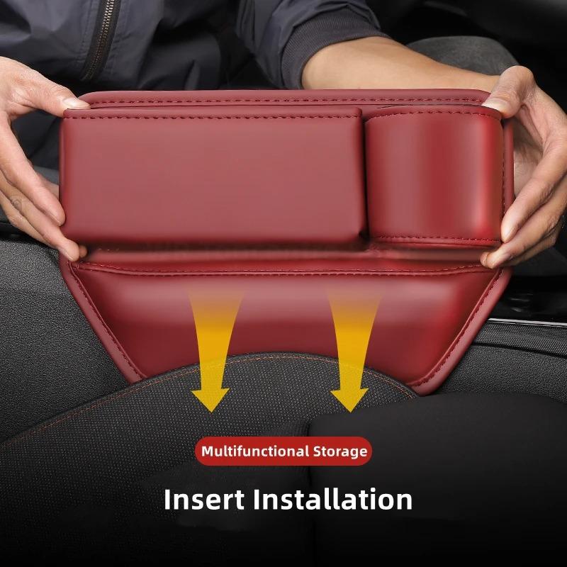 PU Leather Car Seat Gap Organizer Multifunction Console Crevice Filler Side Storage Box with Cup Holder Car Interior Storage Poc