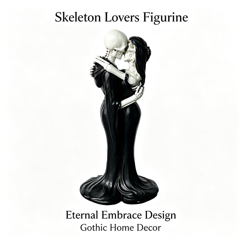 Gothic Skull Couple Resin Figurine, Eternal Kiss Statue Desktop Tabletop Decor