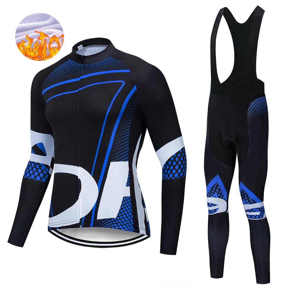 Winter Men's Cycling Jerseys Sets Thermal Fleece Long Sleeves Men Cycling Bib Set Bicycle Clothing MBT Breathable Bike Clothes