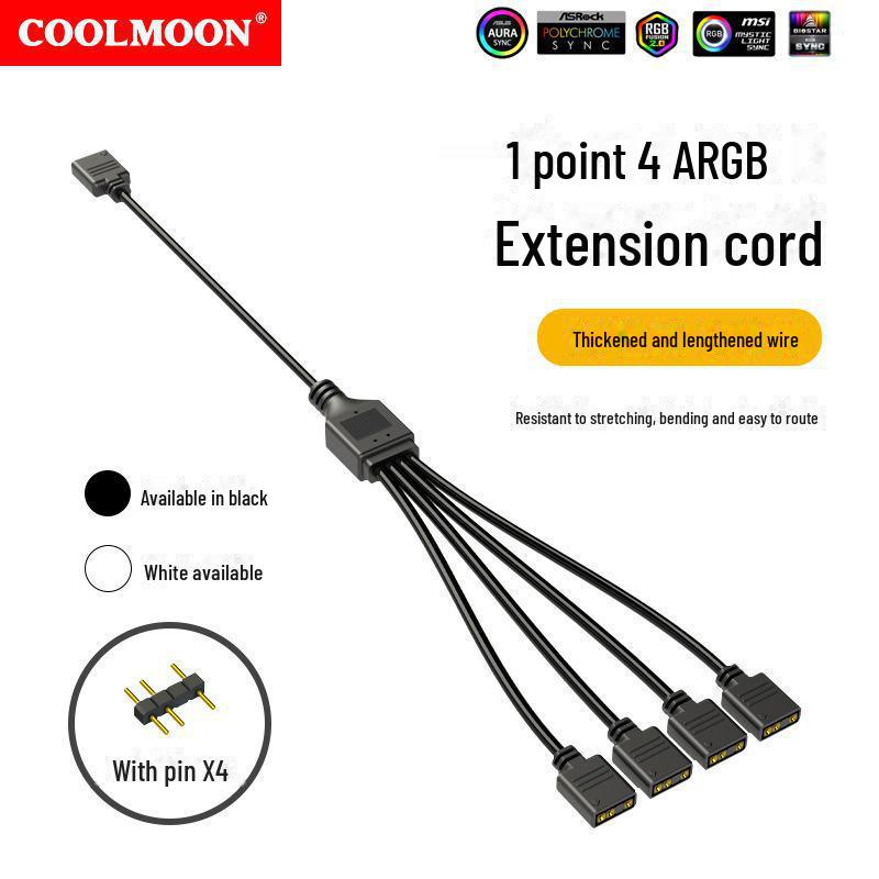 5V Computer Fan Extension Adapter, 3-Pin Motherboard Splitter, 1-to-2/3-to-4 AGB Hub