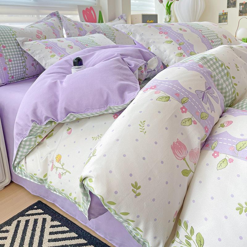 Thickened Skin-friendly Cotton Sheets Four-piece Quilt Cover Twill Sheets Cartoon Dormitory Three-piece Set