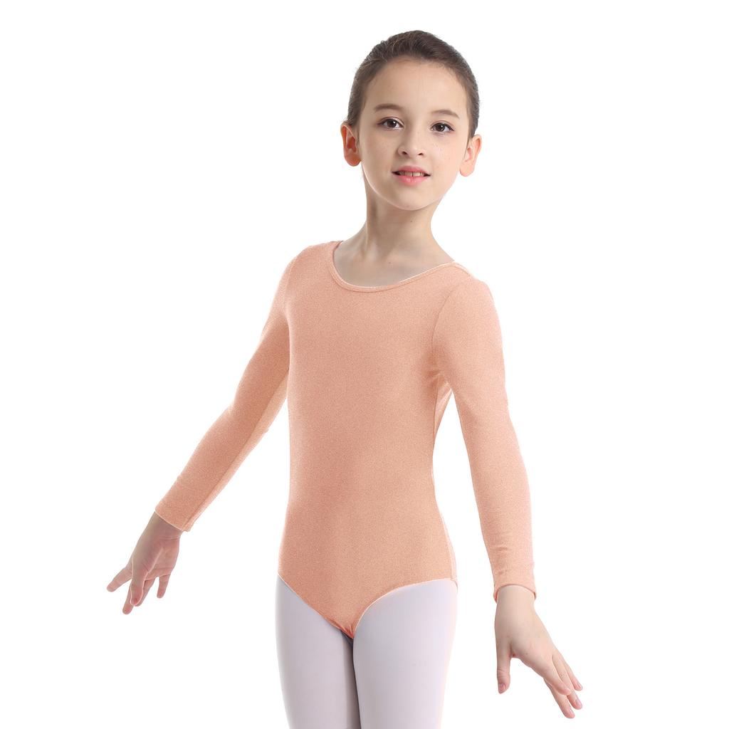 Ballet Training Gymnastics Costume Kids Girls Long Sleeve Round Neck Leotard Jumpsuit