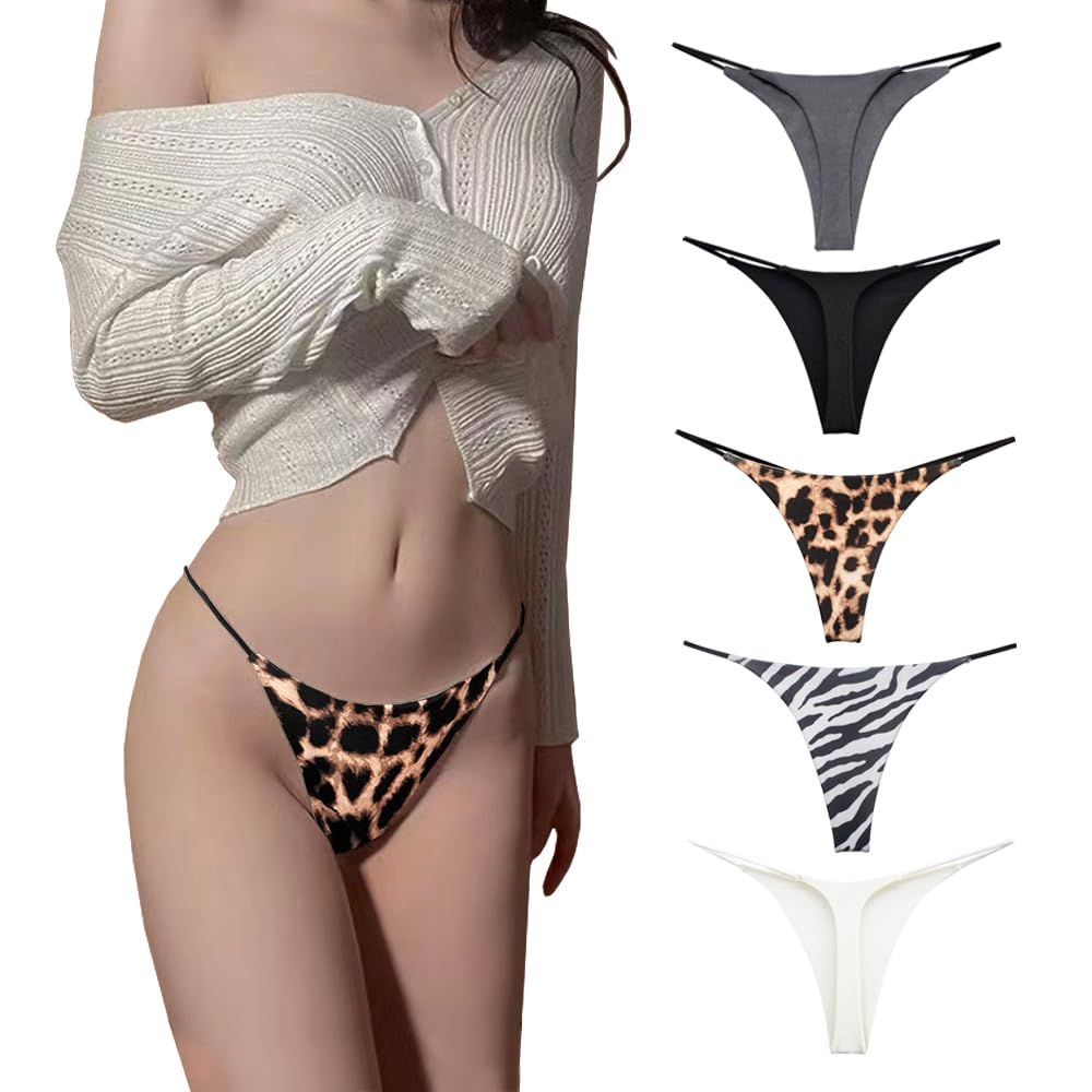 Qiania Sexy Bikini Beautiful Soft To the Touch B Women's T-Back 5-Piece Set, Underwear, Women's Panties, Panties, Buttocks, Breathable, (Sizes L,