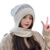 Вязаная шапка в корейском стиле со шарфом для тепла и защиты от ветра зимой