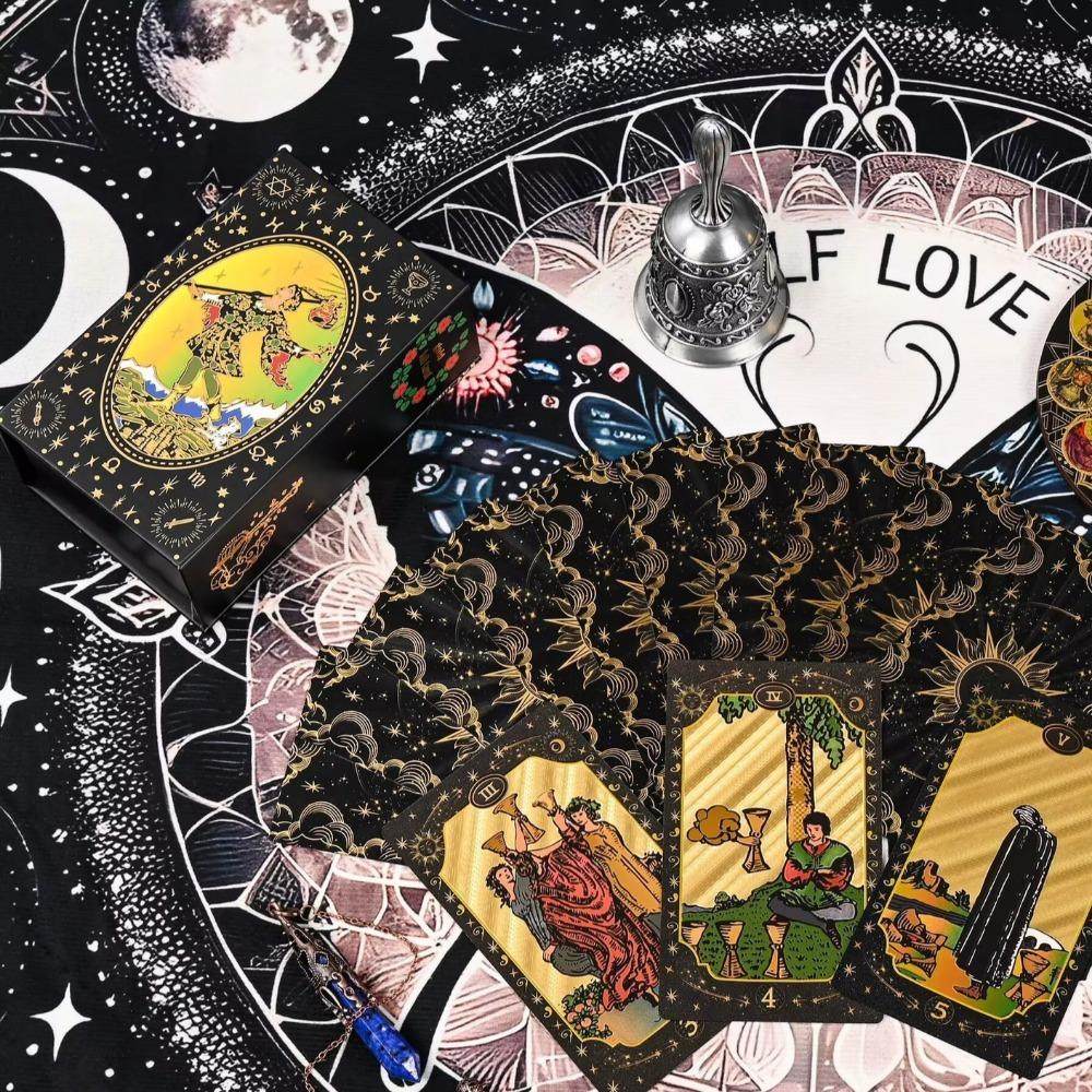 Черная позолоченная колода мистических карт Таро, инструмент для гадания с роскошной отделкой 12*7 см 78 шт. водонепроницаемых карт на основе системы Райдера