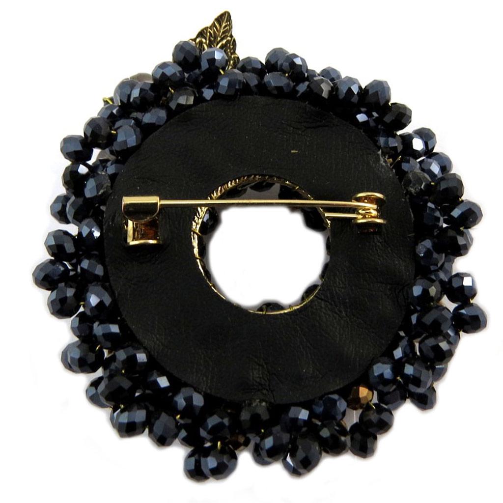 Les Trésors De Lily [P7595] - Designer Brooch 'Scarlett' Black Brown Gold - 5 Cm