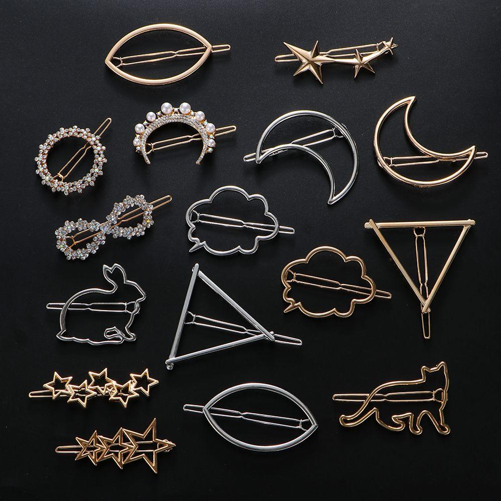 Ornaments Barrette Metal Hairpins Moon Circle Hairgrip Woman Hair Accessories Triangle Hair Clip