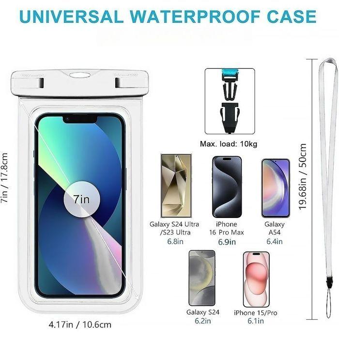 2x Housse Étanche pour Samsung Galaxy A17 A37 A57 A16 A15 A36 A56 A35 A34 A55 A54 A53, IPX8 Toucher Sensible - Blanc