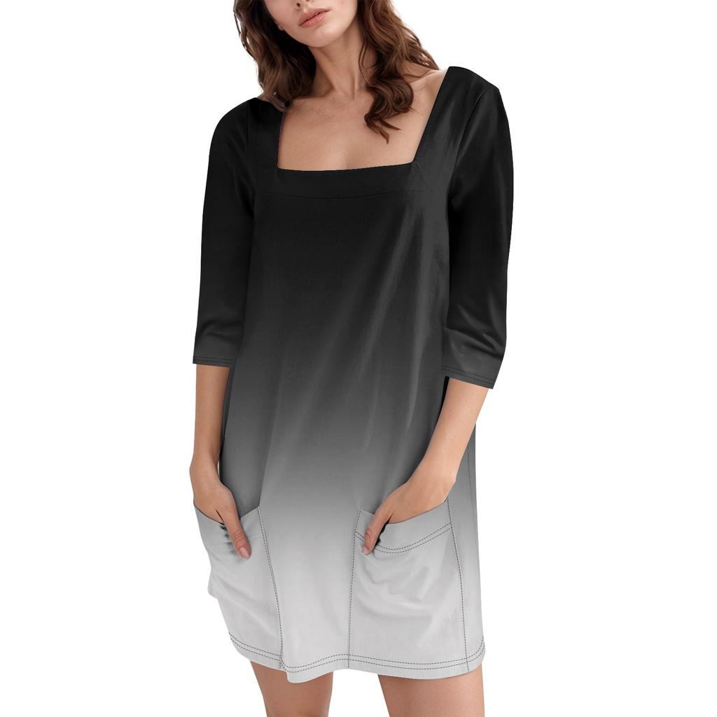 Женское модное повседневное короткое платье с квадратным вырезом и рукавом 3/4