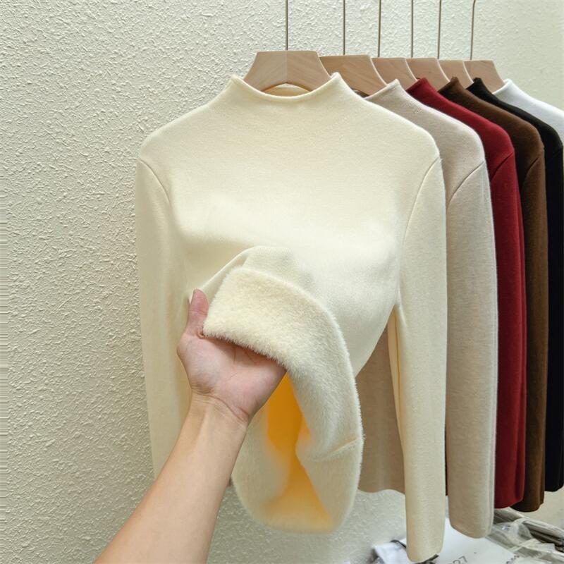Осень-зима, полуводолазка, женский вязаный свитер, модный, элегантный, повседневный, флисовый, толстый, нижняя часть, рубашка, верхняя часть, внутренний длинный рукав, одежда 1878