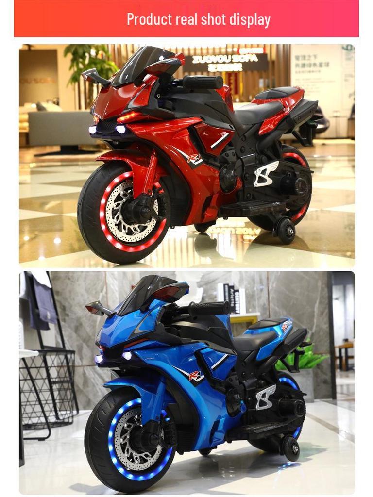 Детский двухместный перезаряжаемый двухколесный электромотоцикл с музыкой