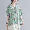 Large Size Loose T-shirt Casual Floral Print Bottom Blouse for Women Vintage O Neck Bat Sleeve Top for Womens
