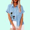 Плюс размер Женская мода кошачий принт Топ Лето & Осень Повседневная застегивающаяся футболка Женские свободные короткие рукава льняные блузки