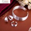 Silver Color High -Quality For Women Lady Chain Open Cute Bangle Bracelet Earrings Ring Fashion Jewelry Sets