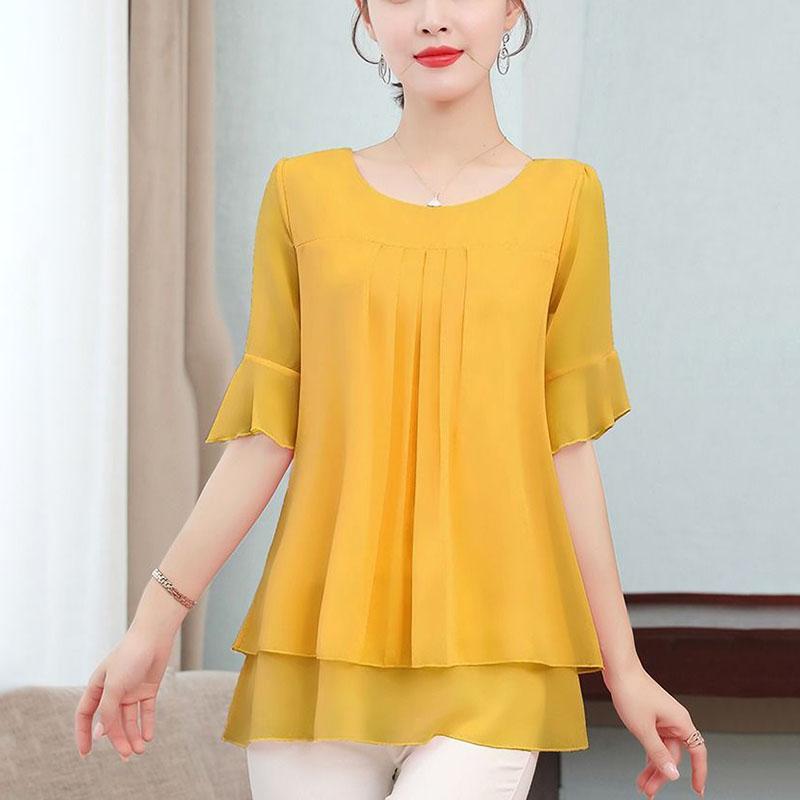 Chiffon Shirt Women Summer Large T-shirt Short Sleeve Solid Loose Top Casual Oversized T-shirt Korean Fashion Clothes for Women Shirts and Blouses