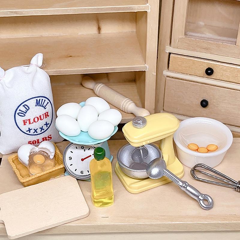 1Set 1:12 Dollhouse Miniature Flour Egg Beater Rolling Pin Cut Board Oil Bottle Baking Tool Model Kitchen Decor Toy