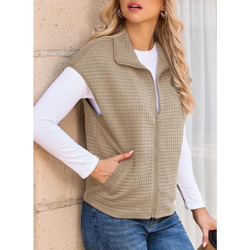 Women S Half High Neck Solid Color Casual Sleeveless Vest Cardigan
