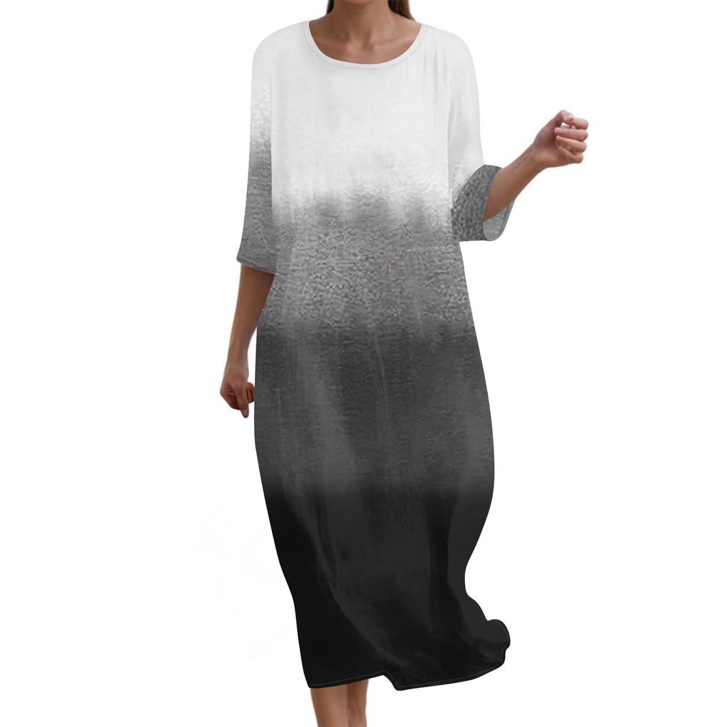 Женское модное платье свободного кроя с принтом, круглым вырезом и рукавом три четверти