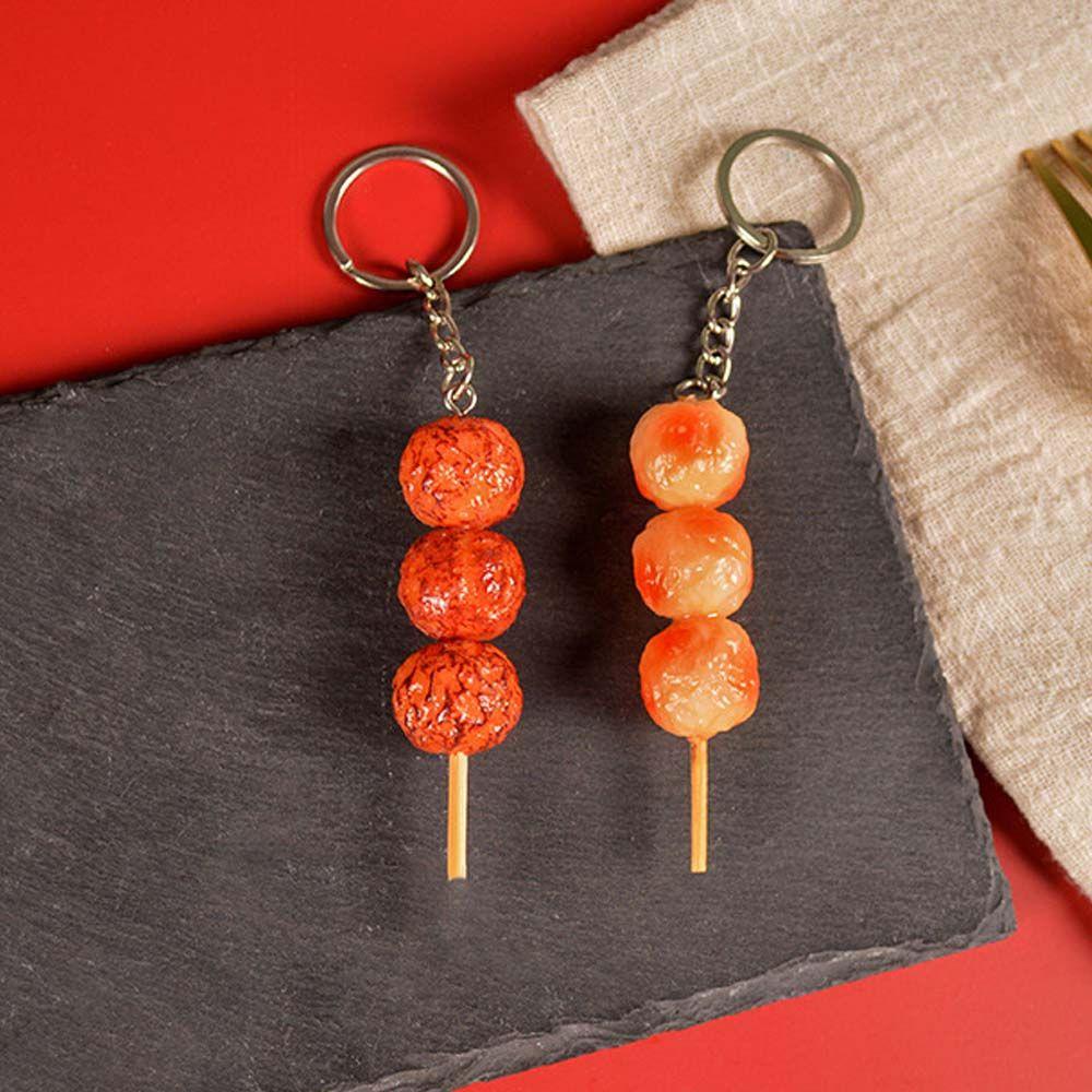 Oden Fake Food Key Ring Women Fashion Jewelry Simulation BBQ Keychains Korean Style Bag Pendant