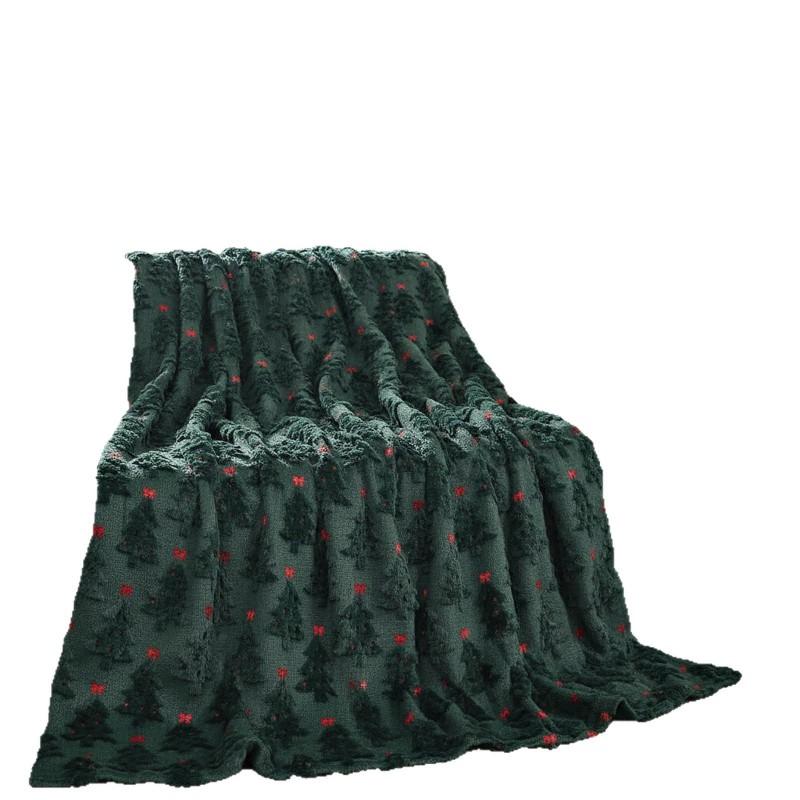 Christmas Tree 3D Embroidered Plush Blanket PV Fleece Throw Winter